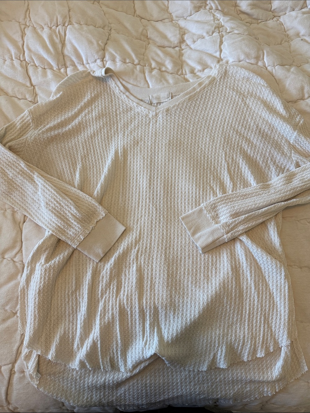 Altar'd State Cream Waffle V-Neck Sweater